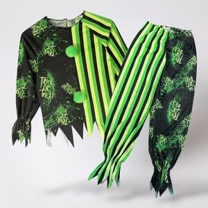 Spirit Halloween Clown Costume Kids Medium Green Black Trick or Treat Outfit